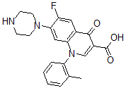 CAS 登录号:155188-32-2, 6-氟-1-(2-甲基苯基)-4-氧代-7-哌嗪-1-基喹啉-3-羧酸
