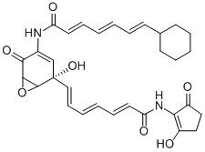 CAS 登录号：156317-47-4， (2E,4E,6E)-7-[4-[[(2E,4E,6E)-7-环己基庚-2,4,6-三烯酰基]氨基]-2-羟基-5-氧代-7-氧杂双环[4.1.0]庚-3-烯-2-基]-N-(2-羟基-5-氧代-1-环戊烯基)庚-2,4,6-三烯酰胺