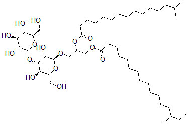 CAS 登录号：156957-28-7， [3-[(2S,3S,4S,5R,6R)-3,5-二羟基-6-(羟基甲基)-4-[(2R,3R,4S,5S,6R)-3,4,5-三羟基-6-(羟基甲基)四氢吡喃-2-基]氧基四氢吡喃-2-基]氧基-2-(14-甲基十五烷酰基氧基)丙基]14-甲基十六烷酸酯