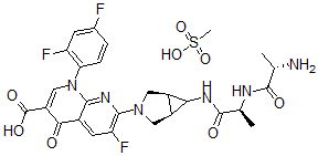 CAS#: 157605-25-9, 7-[(1R,5S)-6-[[(2S)-2-[[(2S)-2-Aminopropanoyl]Amino]Propanoyl]Amino]-3-Azabicyclo[3.1.0]Hexan-3-Yl]-1-(2,4-Difluorophenyl)-6-Fluoro-4-Oxo-1,8-Naphthyridine-3-Carboxylic Acid mesylate