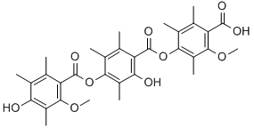 CAS 登录号：158792-23-5， 4-[2-羟基-4-(4-羟基-2-甲氧基-3,5,6-三甲基-苯基)羰基氧基-3,5,6-三甲基-苯基]羰基氧基-2-甲氧基-3,5,6-三甲基-苯甲酸