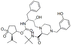 CAS 登录号：159565-69-2， [(2R,3R)-1,1-二氧代-2-丙-2-基四氢噻吩-3-基]N-[(2S,3R)-4-[(2S)-2-(叔丁基氨基甲酰)-4-[(3-羟基苯基)甲基]哌嗪-1-基]-3-羟基-1-苯基丁烷-2-基]氨基甲酸酯