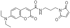CAS 登录号：160291-54-3， 7-(二乙基氨基)-N-[3-(2,5-二氧代-2,5-二氢-1H-吡咯-1-基)丙基]-2-氧代-2H-苯并吡喃-3-甲酰胺