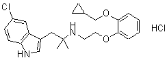 CAS 登录号：169505-93-5， 1-(5-氯-1H-吲哚-3-基)-N-{2-[2-(环丙基甲氧基)苯氧基]乙基}-2-甲基-2-丙胺盐酸盐(1:1)