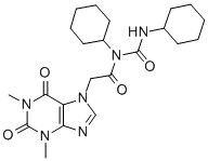 CAS 登录号:169563-65-9, N-环己基-N-(环己基氨基甲酰)-2-(1,3-二甲基-2,6-二氧代嘌呤-7-基)乙酰胺