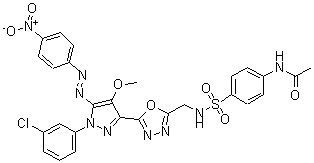 CAS#: 172701-72-3, N-(4-((((5-(1-(3-Chlorophenyl)-4-Methoxy-5-((4-Nitrophenyl)Azo)-1H-Pyrazol-3-Yl)-1,3,4-Oxadiazol-2-Yl)Methyl)Amino)Sulfonyl)Phenyl)-Acetamide