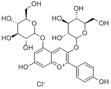CAS#: 17334-58-6, 3,5-Bis(beta-D-Glucopyranosyloxy)-7-Hydroxy-2-(4-Hydroxyphenyl)-1-Benzopyrylium Chloride (1:1)