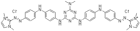 CAS#: 174514-06-8, 2,2'-[[6-(Dimethylamino)-1,3,5-Triazine-2,4-Diyl]Bis(Imino-4,1-Phenyleneimino-4,1-Phenylene-2,1-Diazenediyl)]Bis[1,3-Dimethyl-1H-Imidazolium Chloride (1:2)