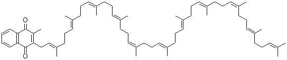 CAS 登录号：19228-10-5， 2-甲基-3-[(2E,6E,10E,14E,18E,22E,26E,30E,34E,38E)-3,7,11,15,19,23,27,31,35,39,43-十一甲基-2,6,10,14,18,22,26,30,34,38,42-四十四碳十一烯基]-1,4-萘二酮