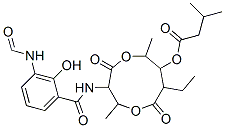CAS 登录号:27220-60-6, 8-乙基-3-(3-甲酰氨基水杨酰胺基)-2,6-二甲基-4,9-二氧代-1,5-二氧杂环壬烷-7-基异戊酸酯