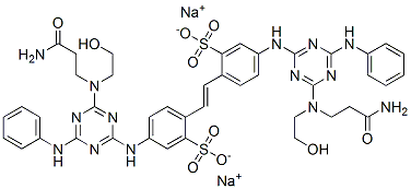 CAS#: 27344-06-5, Disodium 4,4'-Bis[[4-Anilino-6-[(2-Carbamoylethyl)(2-Hydroxyethyl)Amino]-1,3,5,-Triazin-2-Yl]Amino]Stilbene-2,2'-Disulphonate