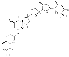 CAS 登录号：31357-58-1， 2-[(3S,6R)-6-{[(5R,7R,9R,10S)-2-{(3'S,5'R)-5'-[(2S,3S,5R,6S)-6-羟基-3,5,6-三甲基四氢-2H-吡喃-2-基]-2,3'-二甲基八氢-2,2'-联呋喃-5-基}-9-甲氧基-2,4,10-三甲基-1,6-二氧杂螺[4.5]癸-7-基]甲基}-3-甲基四氢-2H-吡喃-2-基]丙酸