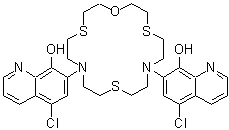 CAS 登录号:343372-30-5, 7,7'-(1-氧杂-4,10,16-三硫杂-7,13-二氮杂环十八烷-7,13-二基)二(5-氯-8-喹啉醇)