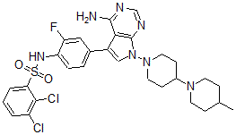 CAS 登录号：364354-34-7， N-[4-[4-氨基-7-(4-甲基[1,4'-联哌啶]-1'-基)-7H-吡咯并[2,3-d]嘧啶-5-基]-2-氟苯基]-2,3-二氯-苯磺酰胺