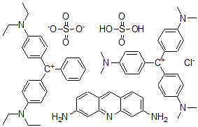 CAS#: 39389-84-9, N-(4-((4-(Diethylamino)phenyl)phenylmethylene)-2,5-cyclohexadien-1-ylidene)-N-ethylethanaminium, sulfate (1:1), mixt. with 3,6-acridinediamine sulfate (1:1) and N-(4-(bis(4-dimethylamino)phenyl)methylene)-2,5-cyclohexadien-1-ylidene)-N-methyl methanaminium chloride