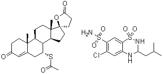 CAS 登录号：39394-35-9， (7alpha,17alpha)-7-(乙酰基硫基)-17-羟基-3-氧代-孕甾-4-烯-21-羧酸 gamma-内酯与6-氯-3,4-二氢-3-(2-甲基丙基)-2H-1,2,4-苯并噻二嗪-7-磺酰胺1,1-二氧化物的混合物