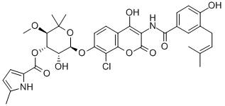 CAS#: 39868-96-7, [(3R,4S,5R,6S)-6-[8-Chloro-2-Hydroxy-3-[[4-Hydroxy-3-(3-Methylbut-2-Enyl)Benzoyl]Amino]-4-Oxochromen-7-Yl]Oxy-5-Hydroxy-3-Methoxy-2,2-Dimethyloxan-4-Yl] 5-Methyl-1H-Pyrrole-2-Carboxylate