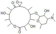 CAS#: 4166-78-3, 6-(4-Dimethylamino-3-hydroxy-6-methyl-oxan-2-yl)oxy-8,14-dihydroxy-5,7,9,12,13,15-hexamethyl-1,11-6-(4-dimethylamino-3-hydroxy-6-methyl-oxan-2-yl)oxy-8,14-dihydroxy-5,7,9,12,13,15-hexamethyl-1,11-dioxaspiro[2.13]hexadecane-10,16-dione