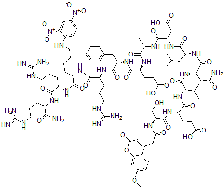 CAS 登录号：438625-61-7， N-[2-(7-甲氧基-2-氧代-2H-1-苯并吡喃-4-基)乙酰基]-L-丝氨酰-L-alpha-谷氨酰-L-缬氨酰-L-天冬氨酰胺酰-L-亮氨酰-L-alpha-天冬氨酰-L-丙氨酰-L-alpha-谷氨酰-L-苯丙氨酰-L-精氨酰-N6-(2,4-二硝基苯基)-L-赖氨酰-L-精氨酰-L-精氨酰胺