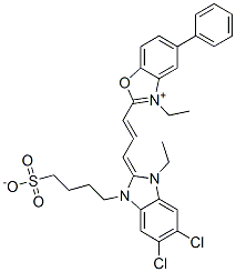 CAS#: 50671-46-0, 2-[3-[5,6-Dichloro-1-Ethyl-1,3-Dihydro-3-(4-Sulfobutyl)-2H-Benzimidazol-2-Ylidene]-1-Propen-1-Yl]-3-Ethyl-5-Phenyl-Benzoxazolium Inner Salt