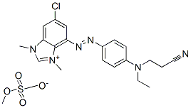 CAS 登录号：53792-62-4， 6-氯-4-[[4-[(2-氰基乙基)乙基氨基]苯基]偶氮]-1,3-二甲基-1H-苯并咪唑鎓硫酸甲酯盐