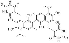 CAS#: 56509-01-4, 5,5'-[[1,1',6,6',7,7'-Hexahydroxy-3,3'-dimethyl-5,5'-bis(1-methylethyl)[2,2'-binaphthalene]-8,8'-diyl]dimethylidyne]bis[2,4,6(1H,3H,5H)-Pyrimidinetrione]