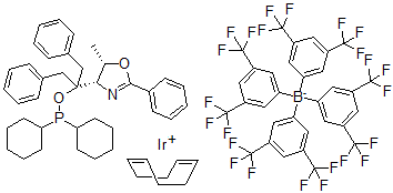 CAS#: 583844-38-6, 1,5-Cyclooctadiene{[dibenzyl((4R,5R)-5-methyl-2-phenyl-4,5-dihydro-4-oxazolyl)methyl]dicyclohexylphosphinite}iridium(I) tetrakis(3,5-bis(trifluoromethyl)phenyl)borate