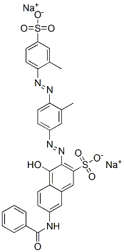 CAS 登录号：5873-26-7， 7-(苯甲酰基氨基)-4-羟基-3-[[3-甲基-4-[(2-甲基-4-磺酸基苯基)偶氮]苯基]偶氮]萘-2-磺酸二钠