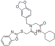 CAS#: 606098-43-5, N-(1,3-Benzodioxol-5-Ylmethyl)-2-(2-Benzoxazolylthio)-N-[2-(Cyclohexylamino)-2-Oxoethyl]-Acetamide