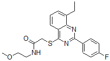 CAS 登录号：606134-08-1， 2-[[8-乙基-2-(4-氟苯基)-4-喹唑啉基]硫代]-N-(2-甲氧基乙基)-乙酰胺