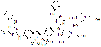 CAS#: 61136-17-2, 4,4'-Bis[[6-Anilino-4-Methoxy-1,3,5-Triazin-2-Yl]Amino]Stilbene-2,2'-Disulphonic Acid, Compound With 2,2',2''-Nitrilotriethanol (1:2)