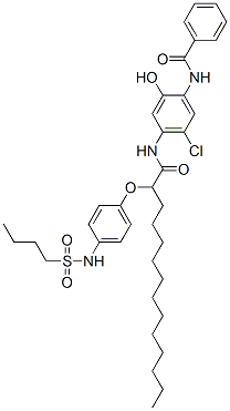 CAS 登录号：63573-38-6， N-[4-[[2-[4-[(丁基磺酰基)氨基]苯氧基]-1-氧代十四烷基]氨基]-5-氯-2-羟基苯基]苯甲酰胺
