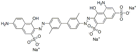 CAS 登录号：6420-22-0， 5-氨基-3-[[4'-[(6-氨基-1-羟基-3-磺酸基-2-萘基)偶氮]-3,3'-二甲基[1,1'-联苯]-4-基]偶氮]-4-羟基萘-2,7-二磺酸三钠