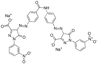 CAS 登录号:65104-25-8, 4-((4-((4-((3-羧基-4,5-二氢-1-(3-硝基苯基)-5-氧代-1H-吡唑-4-基)偶氮)苯甲酰基)氨基)苯基)偶氮)-4,5-二氢-1-(3-硝基苯基)-5-氧代-1H-吡唑-3-羧酸二钠盐