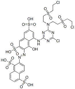CAS#: 65180-62-3, 2-[[8-[[4-[Bis[2-[(2-Chloroethyl)Sulphonyl]Ethyl]Amino]-6-Chloro-1,3,5-Triazin-2-Yl]Amino]-1-Hydroxy-3,6-Disulpho-2-Naphthyl]Azo]Naphthalene-1,5-Disulphonic Acid