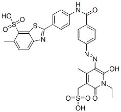 CAS 登录号：65402-16-6， 2-[4-[[4-[[1-乙基-1,6-二氢-2-羟基-4-甲基-6-氧代-5-(磺基甲基)-3-吡啶基]偶氮]苯甲酰基]氨基]苯基]-6-甲基苯并噻唑-7-磺酸