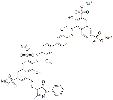 CAS#: 66214-47-9, 5-[(4,5-Dihydro-3-Methyl-5-Oxo-1-Phenyl-1H-Pyrazol-4-Yl)Azo]-4-Hydroxy-3-[[4'-[(2-Hydroxy-3,6-Disulfo-1-Naphthalenyl)Azo]-3,3'-Dimethoxy[1,1'-Biphenyl]-4-Yl]Azo]-2,7-Naphthalenedisulfonic Acid Tetrasodium Salt