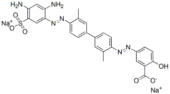 CAS 登录号：67893-48-5， 5-[[4'-[(2,4-二氨基-5-磺酸基苯基)偶氮]-3,3'-二甲基[1,1'-联苯]-4-基]偶氮]水杨酸二钠