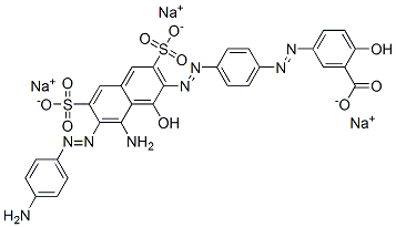 CAS 登录号：67990-23-2， 5-[[4-[[8-氨基-7-[(4-氨基苯基)偶氮]-1-羟基-3,6-二磺酸基-2-萘基]偶氮]苯基]偶氮]水杨酸三钠