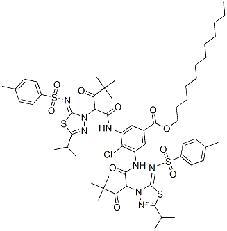 CAS#: 68588-51-2, Dodecyl 4-Chloro-3,5-Bis[[4,4-Dimethyl-2-[5-(Isopropyl)-2-[[(4-Tolyl)Sulphonyl]Imino]-1,3,4-Thiadiazole-3(2H)-Yl]-1,3-Dioxopentyl]Amino]Benzoate