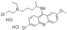 CAS 登录号:68725-63-3, N1-(2-氯乙基)-N4-(6-氯-2-甲氧基吖啶-9-基)-N1-乙基戊烷-1,4-二胺二盐酸盐