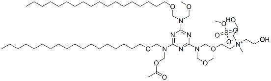 CAS#: 68833-63-6, 2-[[[4-[[(Acetyloxy)Methyl][(Octadecyloxy)Methyl]Amino]-6-[(Methoxymethyl)[(Octadecyloxy)Methyl]Amino]-1,3,5-Triazin-2-Yl](Methoxymethyl)Amino]Methoxy]-N,N-Bis(2-Hydroxyethyl)-N-Methyl-Ethanaminium Methyl Sulfate (Salt)
