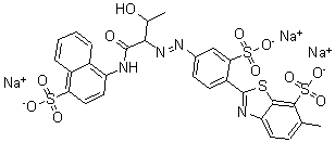 CAS 登录号：68966-85-8， 2-[4-[2-[2-羟基-1-[[(4-磺基-1-萘基)氨基]羰基]丙基]偶氮]磺基苯基]-6-甲基-7-苯并噻唑磺酸钠盐(1:3)