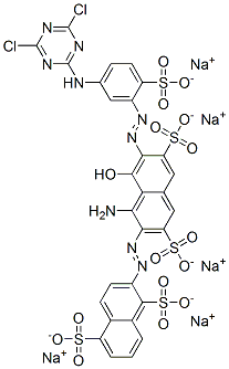 CAS 登录号：68992-03-0， 2-[[1-氨基-7-[[5-[(4,6-二氯-1,3,5-三嗪-2-基)氨基]-2-磺酸基苯基]偶氮]-8-羟基-3,6-二磺酸基-2-萘基]偶氮]萘-1,5-二磺酸五钠