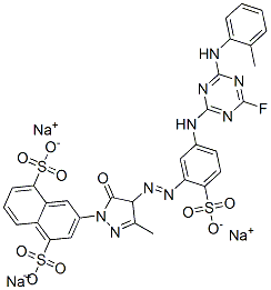 CAS#: 69929-13-1, Trisodium 3-[4-[[5-[[4-Fluoro-6-[(O-Tolyl)Amino]-1,3,5-Triazin-2-Yl]Amino]-2-Sulphonatophenyl]Azo]-4,5-Dihydro-3-Methyl-5-Oxo-1H-Pyrazol-1-Yl]Naphthalene-1,5-Disulphonate