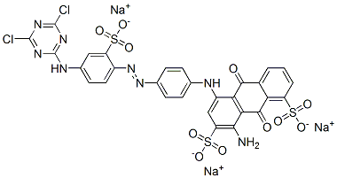 CAS#: 70865-34-8, Trisodium 8-Amino-5-[[4-[[4-[(4,6-Dichloro-1,3,5-Triazin-2-Yl)Amino]-2-Sulphonatophenyl]Azo]Phenyl]Amino]-9,10-Dihydro-9,10-Dioxoanthracene-1,7-Disulphonate