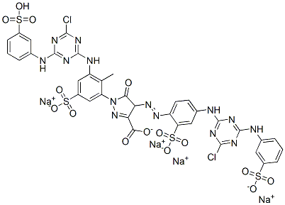 CAS#: 71113-18-3, Tetrasodium 4-[4-[[4-chloro-6-[(3-sulfonatophenyl)amino]-s-triazin-2-yl]amino]-2-sulfonato-phenyl]azo-1-[3-[[4-chloro-6-[(3-sulfophenyl)amino]-s-triazin-2-yl]amino]-2-methyl-5-sulfonato-phenyl]-5-keto-4H-pyrazole-3-carboxylate