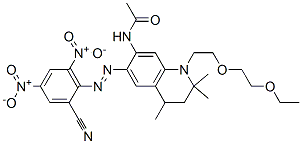 CAS 登录号：71673-12-6， N-[6-[(2-氰基-4,6-二硝基苯基)偶氮]-1-[2-(2-乙氧基乙氧基)乙基]-1,2,3,4-四氢-2,2,4-三甲基-7-喹啉基]-乙酰胺