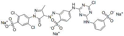 CAS#: 72259-17-7, Trisodium 4-[[4-Chloro-6-[(3-Sulphonatophenyl)Amino]-1,3,5-Triazin-2-Yl]Amino]-2-[[1-(2,5-Dichloro-4-Sulphonatophenyl)-4,5-Dihydro-3-Methyl-5-Oxo-1H-Pyrazol-4-Yl]Azo]Benzenesulphonate