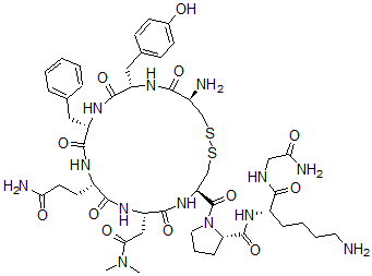 CAS 登录号：72449-67-3， (2S)-N-[(2S)-6-氨基-1-[(2-氨基-2-氧代乙基)氨基]-1-氧代己烷-2-基]-1-[(4R,7S,10S,13S,16S,19R)-19-氨基-10-(3-氨基-3-氧代丙基)-7-(2-二甲基氨基-2-氧代乙基)-16-[(4-羟基苯基)甲基]-6,9,12,15,18-五氧代-13-(苯基甲基)1,2-二硫杂-5,8,11,14,17-五氮杂环二十烷-4-羰基]吡咯烷-2-甲酰胺